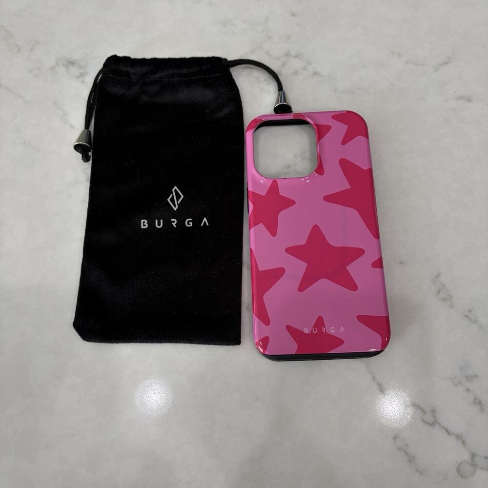 Burga Apple iPhone 13 Pro Case With Pouch Pink Stars